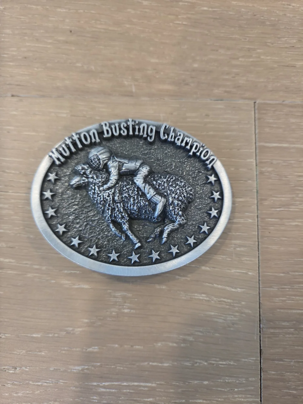 Jean's Friend Mutton Busting Champion Western Oval Belt Buckle